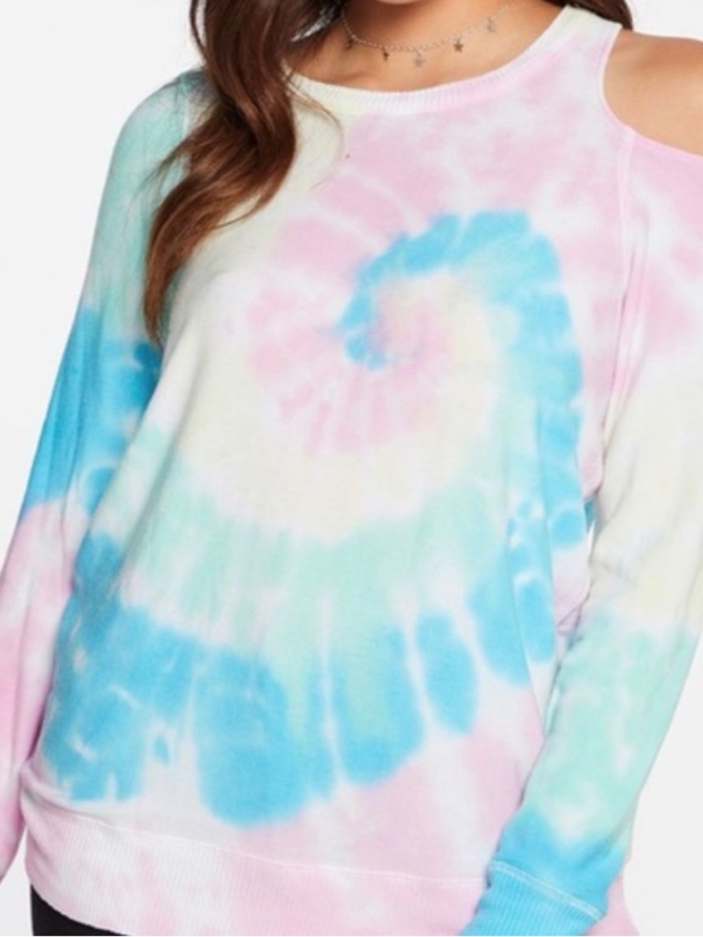 NWT Chaser "Spiral" Cold-Shoulder Sweatshirt | Pastel 🏛️🌀